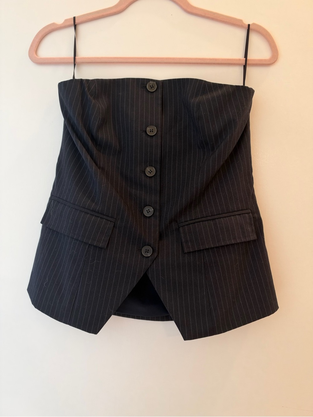 Wayf Berkley Strapless Pinstripe Top Black XS